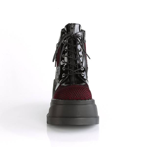 Demonia Women's Stomp-18 Platform Boots - Black Burgundy Velvet D5168-03US Clearance